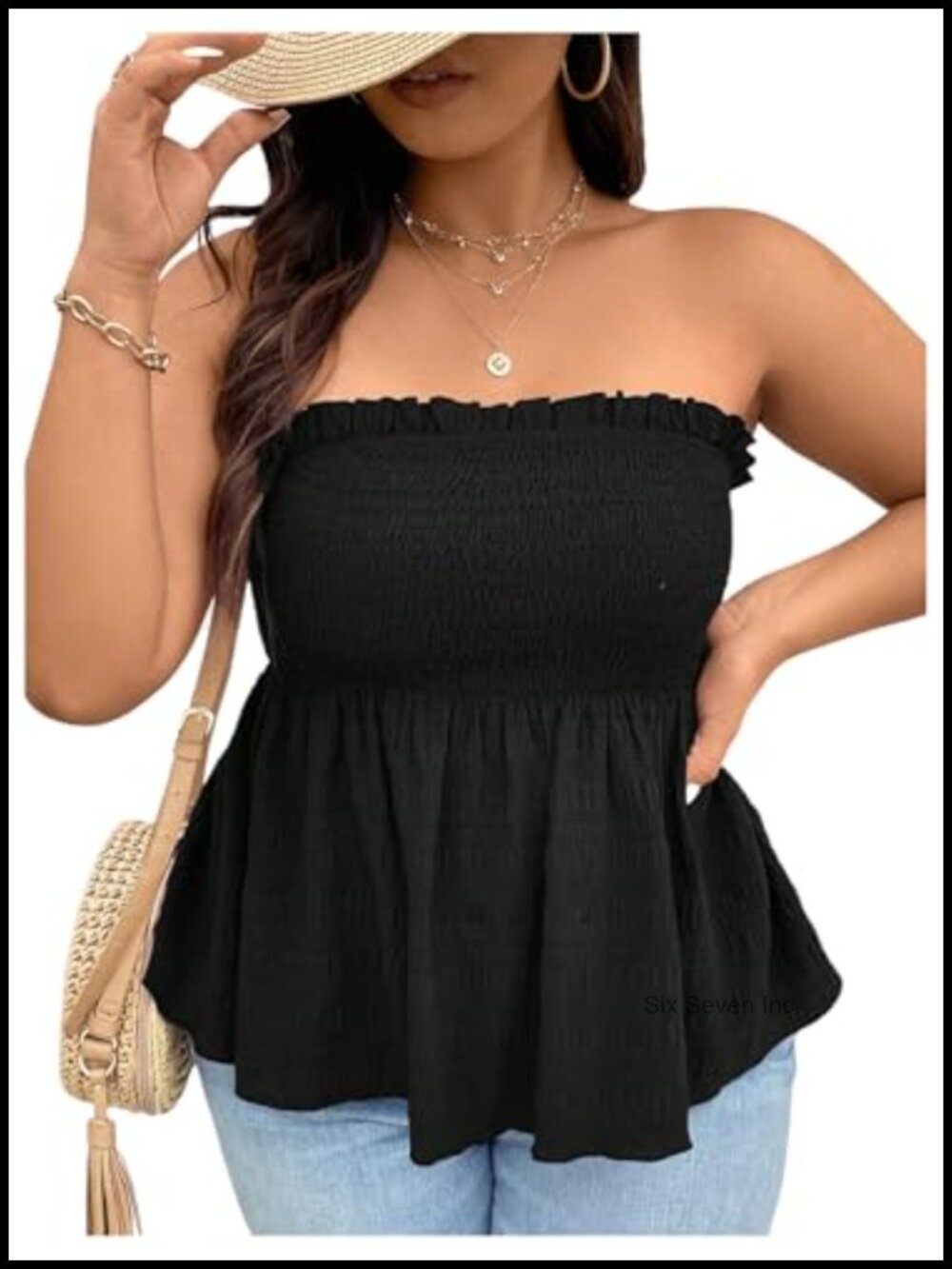 Plus Size Strapless Ruffle Hem Smocked Bandeau Peplum Tube Top